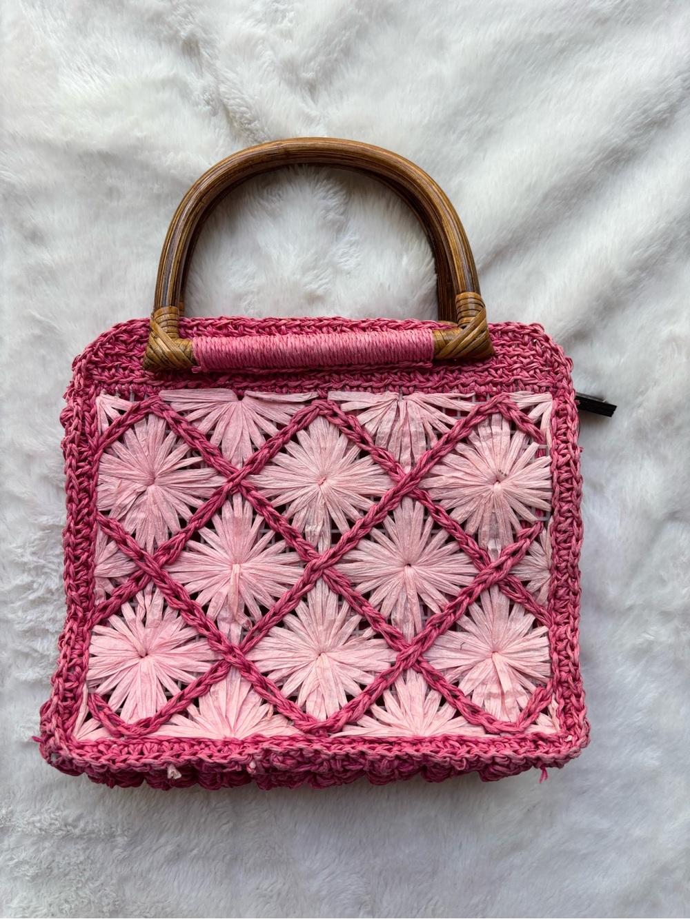 Call It Spring Pink Woven Raffia Top-Handle Bag - Picture 2 of 11